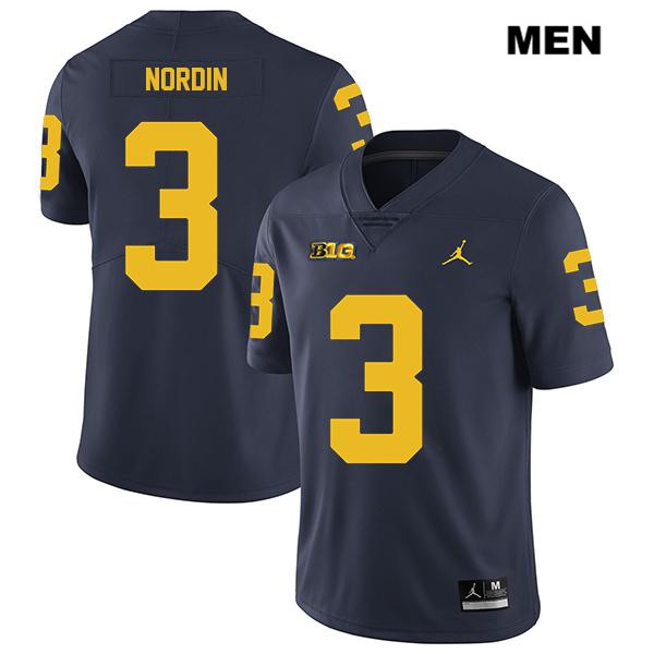 Men's NCAA Michigan Wolverines Quinn Nordin #3 Navy Jordan Brand Authentic Stitched Legend Football College Jersey LU25H02EL